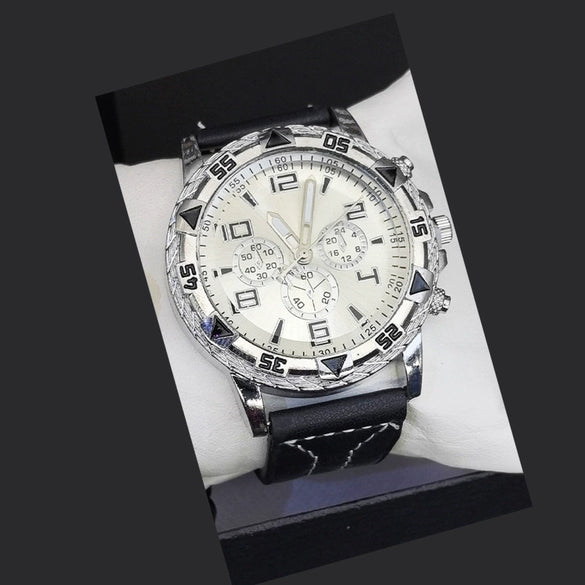 Men's Fashion Quartz Watch With Alloy Case Pu Strap And Stainless Steel Buckle Round Dial