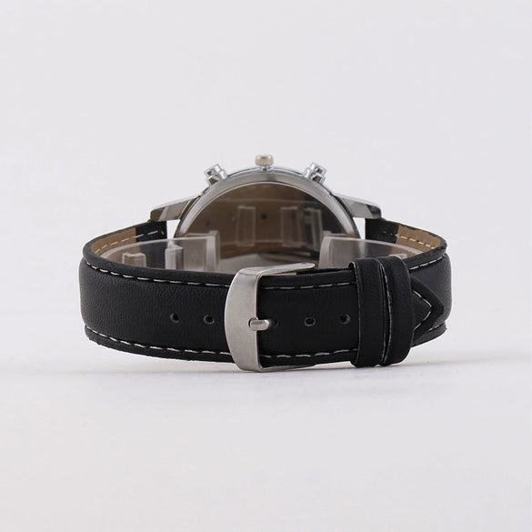 Men's Fashion Quartz Watch With Metal Case Imitation Leather Strap And Stainless Steel Buckle Round Dial