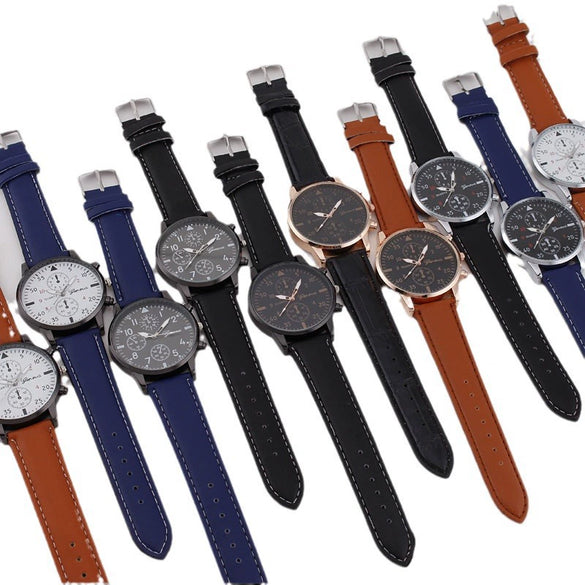 Men's Fashion Quartz Watch With Metal Case Imitation Leather Strap And Stainless Steel Buckle Round Dial