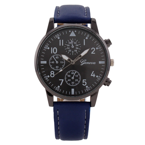 Men's Fashion Quartz Watch With Metal Case Imitation Leather Strap And Stainless Steel Buckle Round Dial