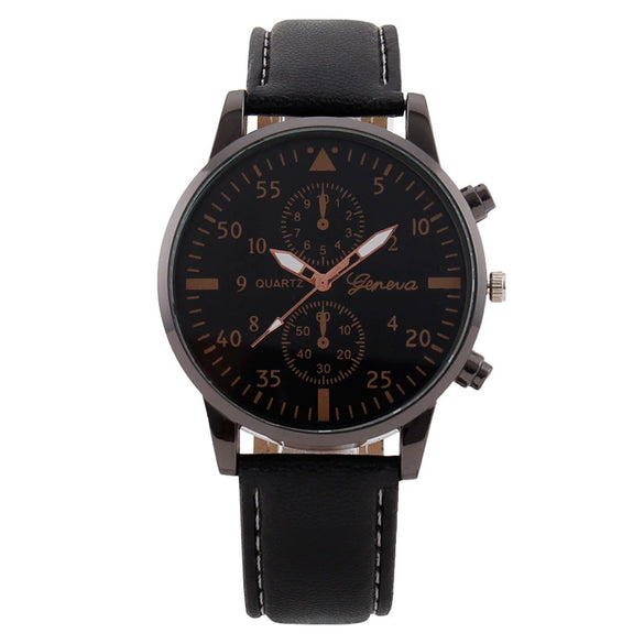 Men's Fashion Quartz Watch With Metal Case Imitation Leather Strap And Stainless Steel Buckle Round Dial