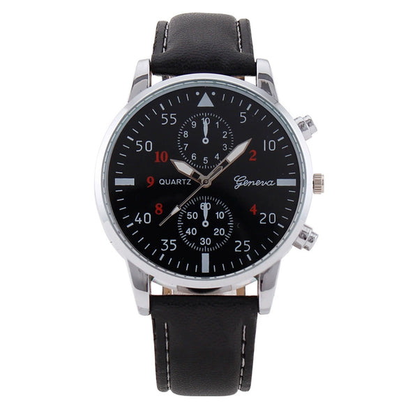 Men's Fashion Quartz Watch With Metal Case Imitation Leather Strap And Stainless Steel Buckle Round Dial