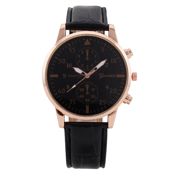 Men's Fashion Quartz Watch With Metal Case Imitation Leather Strap And Stainless Steel Buckle Round Dial
