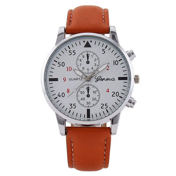 Men's Fashion Quartz Watch With Metal Case Imitation Leather Strap And Stainless Steel Buckle Round Dial