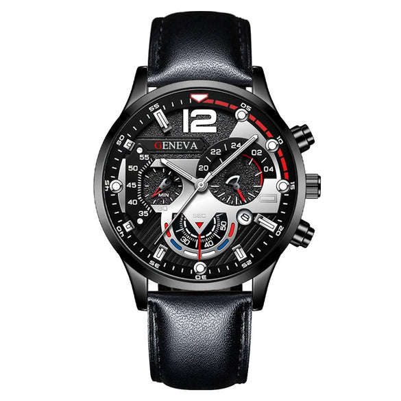 Men's Fashion Quartz Watch With Metal Case Round Dial And Belt Strap