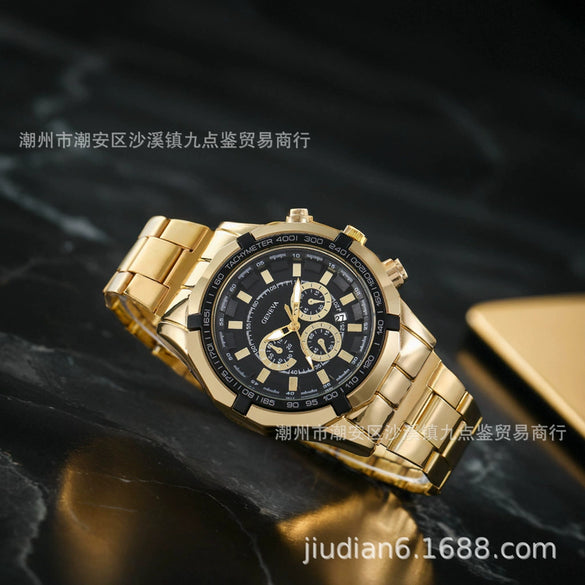 Men's Fashion Quartz Wristwatch With Alloy Case Round Dial And Imitation Leather Strap