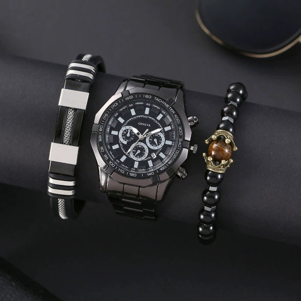 Men's Fashion Quartz Wristwatch With Alloy Case Round Dial And Imitation Leather Strap