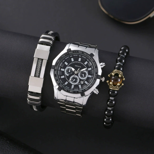 Men's Fashion Quartz Wristwatch With Alloy Case Round Dial And Imitation Leather Strap