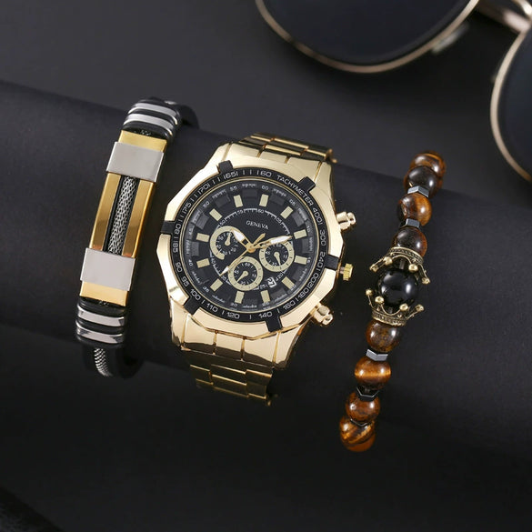 Men's Fashion Quartz Wristwatch With Alloy Case Round Dial And Imitation Leather Strap