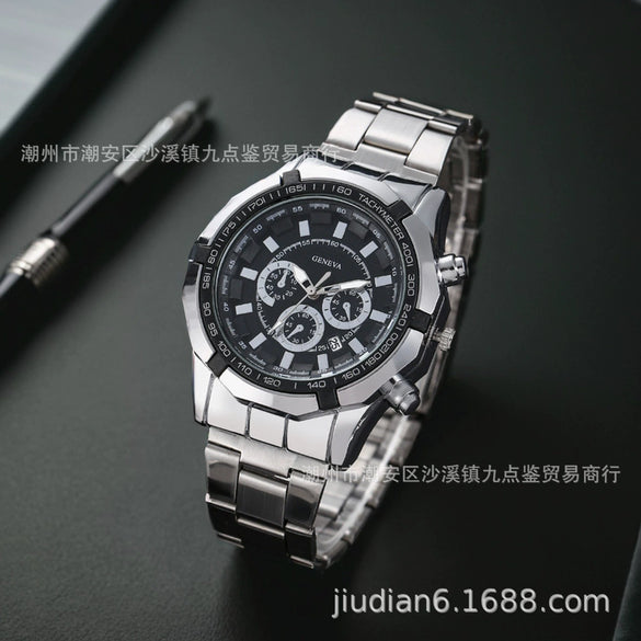 Men's Fashion Quartz Wristwatch With Alloy Case Round Dial And Imitation Leather Strap