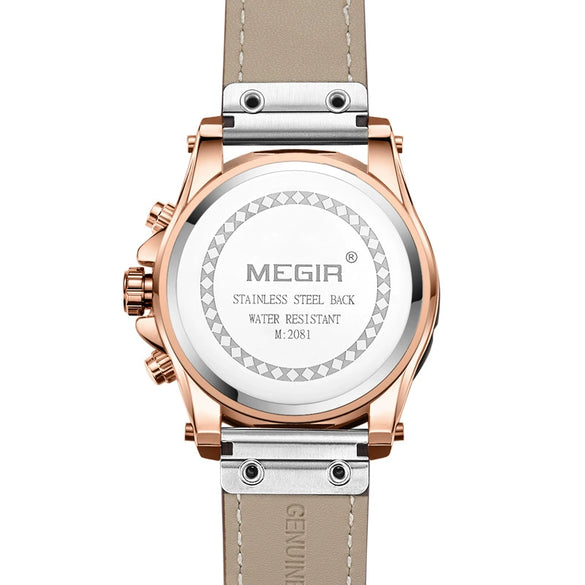 Men's Fashion Sports Watch Alloy Case Genuine Leather Strap Round Dial Threeeye Chronograph