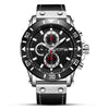 Men's Fashion Sports Watch Alloy Case Genuine Leather Strap Round Dial Threeeye Chronograph