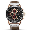 Men's Fashion Sports Watch Alloy Case Genuine Leather Strap Round Dial Threeeye Chronograph