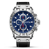 Men's Fashion Sports Watch Alloy Case Genuine Leather Strap Round Dial Threeeye Chronograph