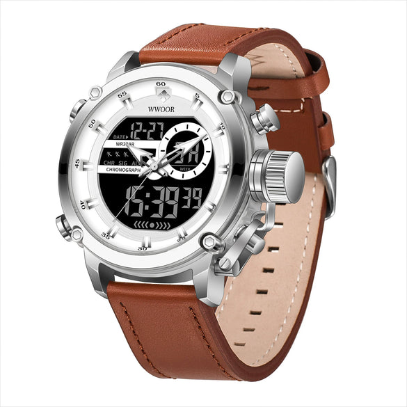 Men's Fashion Sports Watch With Genuine Leather Strap Alloy Case And Mineral Strengthened Glass Mirror Round Dial