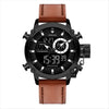 Men's Fashion Sports Watch With Genuine Leather Strap Alloy Case And Mineral Strengthened Glass Mirror Round Dial