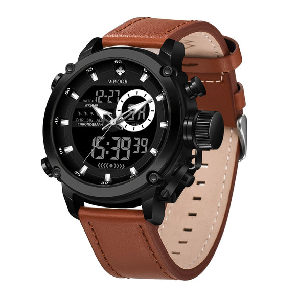 Men's Fashion Sports Watch With Genuine Leather Strap Alloy Case And Mineral Strengthened Glass Mirror Round Dial