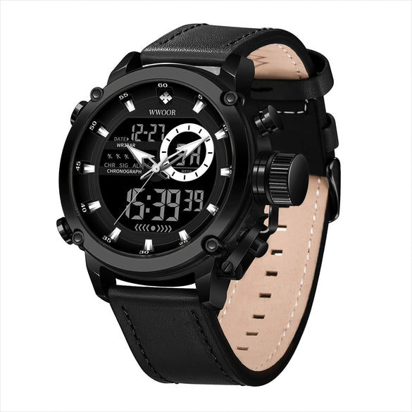 Men's Fashion Sports Watch With Genuine Leather Strap Alloy Case And Mineral Strengthened Glass Mirror Round Dial