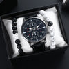 Men's Fashion Student Quartz Watch Set With Round Dial Stainless Steel Clasp And Imitation Leather Strap