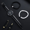 Men's Fashion Student Quartz Watch Set With Round Dial Stainless Steel Clasp And Imitation Leather Strap