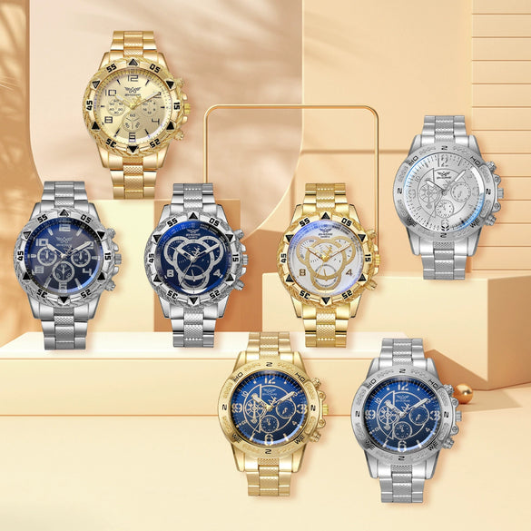 Men's Fashion Watches Gift Suit Alloy Case Iron Belt Round Dial Leisure Style