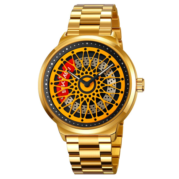 Men's Fashion Waterproof Watch With Alloy Case Stainless Steel Band And Round Cut Out Rotatable Dial