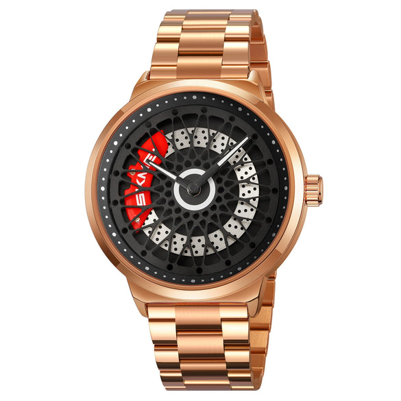 Men's Fashion Waterproof Watch With Alloy Case Stainless Steel Band And Round Cut Out Rotatable Dial