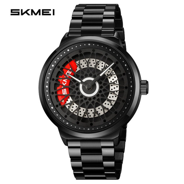 Men's Fashion Waterproof Watch With Alloy Case Stainless Steel Band And Round Cut Out Rotatable Dial
