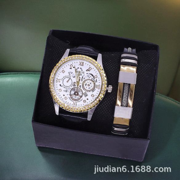 Men's Fashion Wrist Watch With Alloy Case And Strap Ordinary Glass Mirror Round Dial