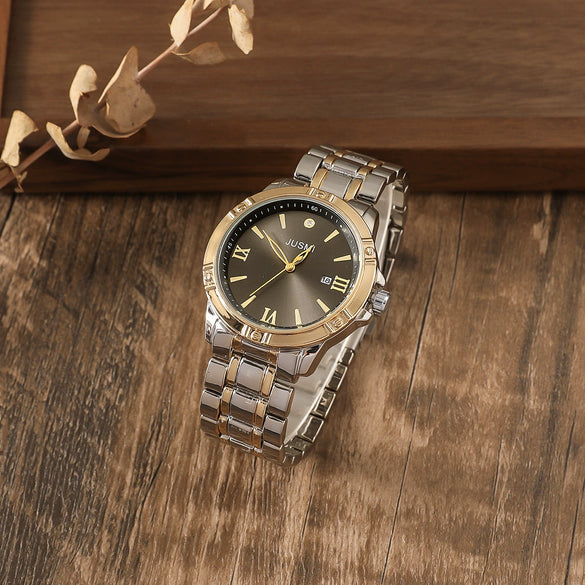 Men's Fashionable Alloy Case Titanium Alloy Strap Rectangular Dial Watch And Ring Set
