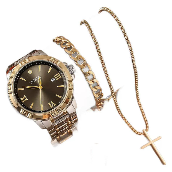 Men's Fashionable Alloy Case Titanium Alloy Strap Rectangular Dial Watch And Ring Set