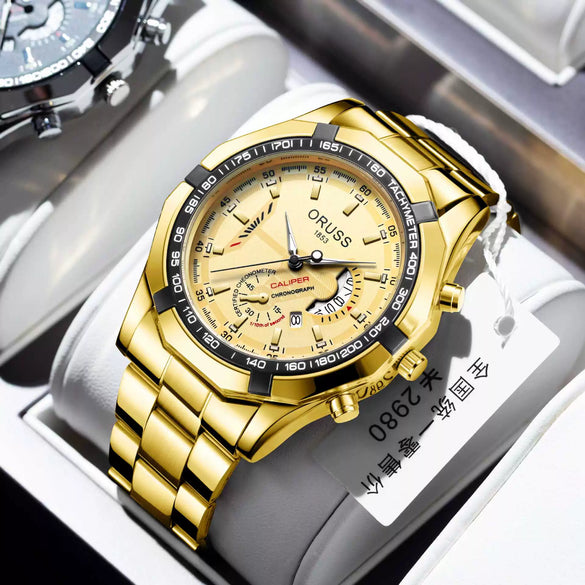 Men's Fashionable Round Dial Alloy Belt Waterproof Luminous Watch