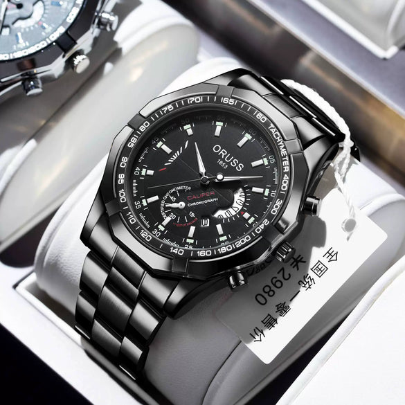 Men's Fashionable Round Dial Alloy Belt Waterproof Luminous Watch