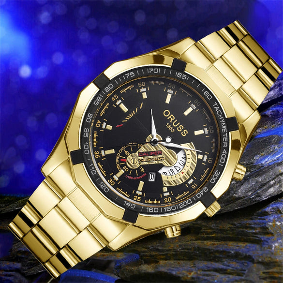 Men's Fashionable Round Dial Alloy Belt Waterproof Luminous Watch