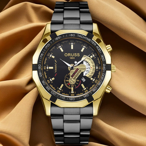 Men's Fashionable Round Dial Alloy Belt Waterproof Luminous Watch