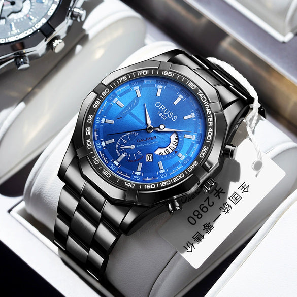 Men's Fashionable Round Dial Alloy Belt Waterproof Luminous Watch