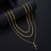 Men's Geometric Layered Necklace And Bracelet Set With Copper Pendants Zircon Details And Electroplated Stacking Design