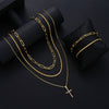 Men's Geometric Layered Necklace And Bracelet Set With Copper Pendants Zircon Details And Electroplated Stacking Design
