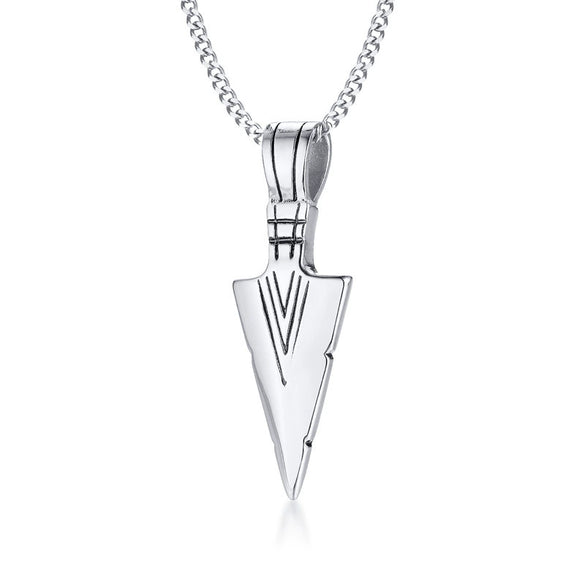 Men's Geometric Spearhead Pendant Necklace In Stainless Steel With Ochain Hiphop Style