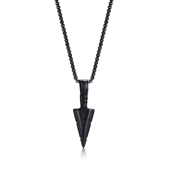 Men's Geometric Spearhead Pendant Necklace In Stainless Steel With Ochain Hiphop Style