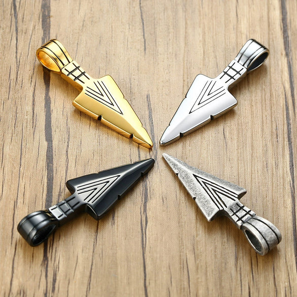 Men's Geometric Spearhead Pendant Necklace In Stainless Steel With Ochain Hiphop Style