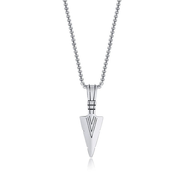 Men's Geometric Spearhead Pendant Necklace In Stainless Steel With Ochain Hiphop Style