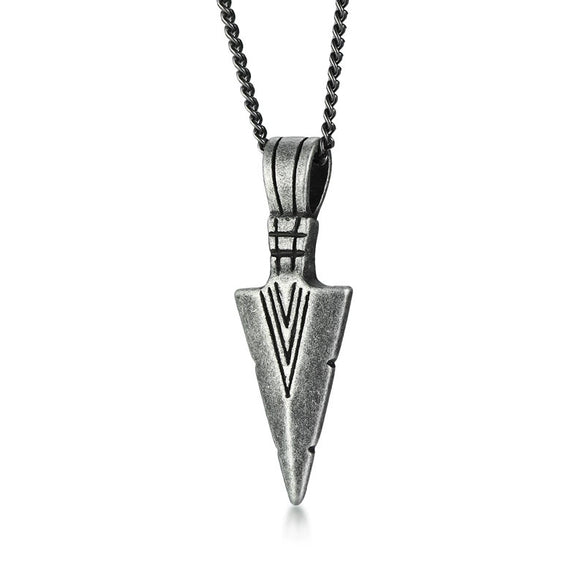 Men's Geometric Spearhead Pendant Necklace In Stainless Steel With Ochain Hiphop Style