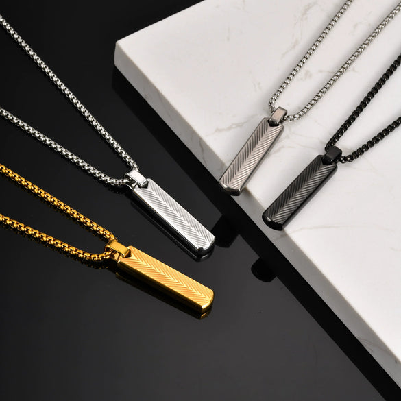 Men's Geometric Square Flower Pendant Necklace Stainless Steel Electroplated