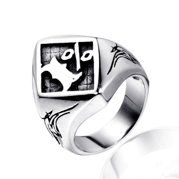 Men's Geometric Stainless Steel Ring Handmade Retro Fashion Statement Band For Unisex Jewelry