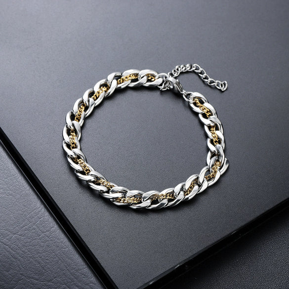 Men's Geometric Titanium Steel Necklace With Goldtone Electroplated Finish And Simple Regular Chain Design