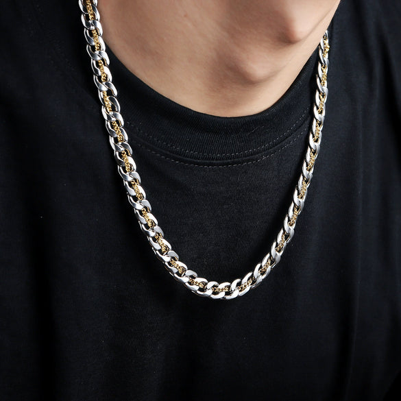Men's Geometric Titanium Steel Necklace With Goldtone Electroplated Finish And Simple Regular Chain Design