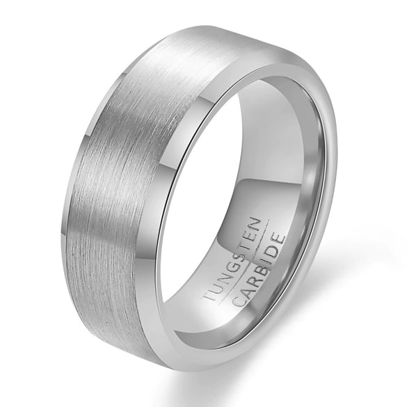 Men's Geometric Tungsten Steel Ring With Frosted Finish And Beveled Edge Electroplated Fashion Jewelry