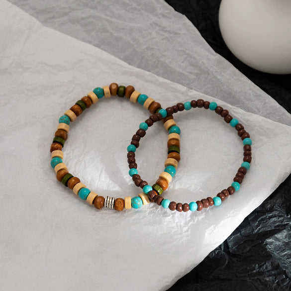 Men's Geometric Wooden Bead Handmade Bracelet