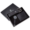 Men's Gift Set With Alloy Watch Pu Belt And Wallet Leisure Style Round Dial Pin Buckle Stainless Steel Clasp